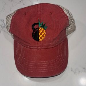 Red Baseball Cap with Pineapple Kettlebell Embroidery